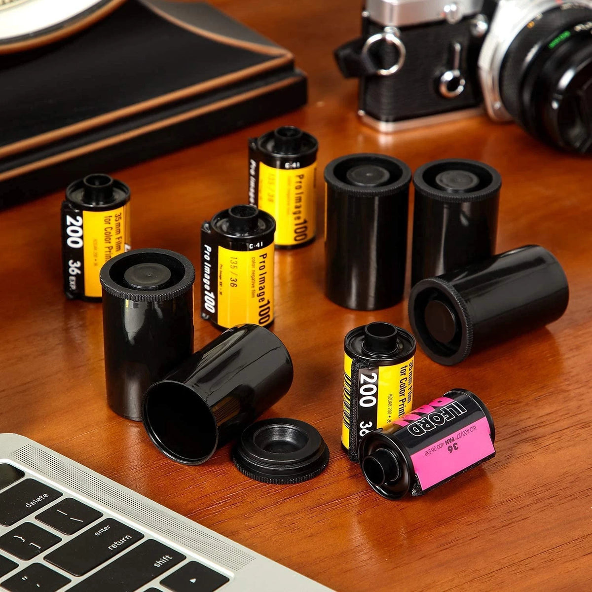 10pc 35mm Caliber Plastic Film Canisters with Caps - Black