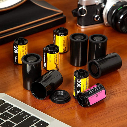 10pc 35mm Caliber Plastic Film Canisters with Caps - Black