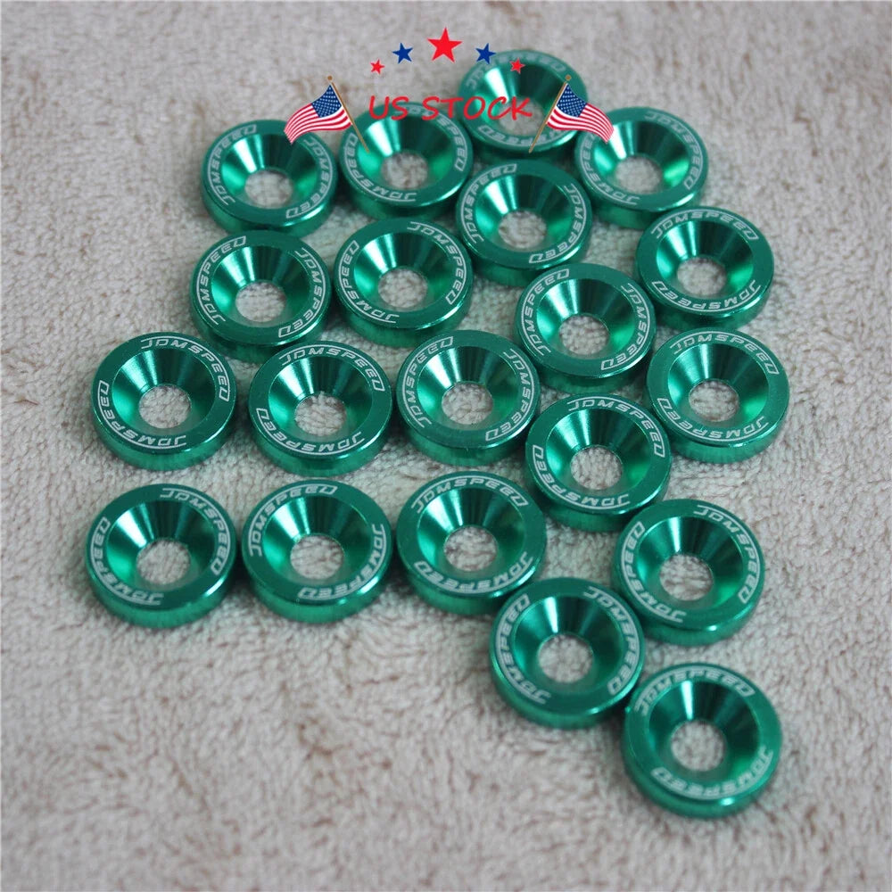 20 pcs Green Billet Aluminum Fender Washer for Universal Fit