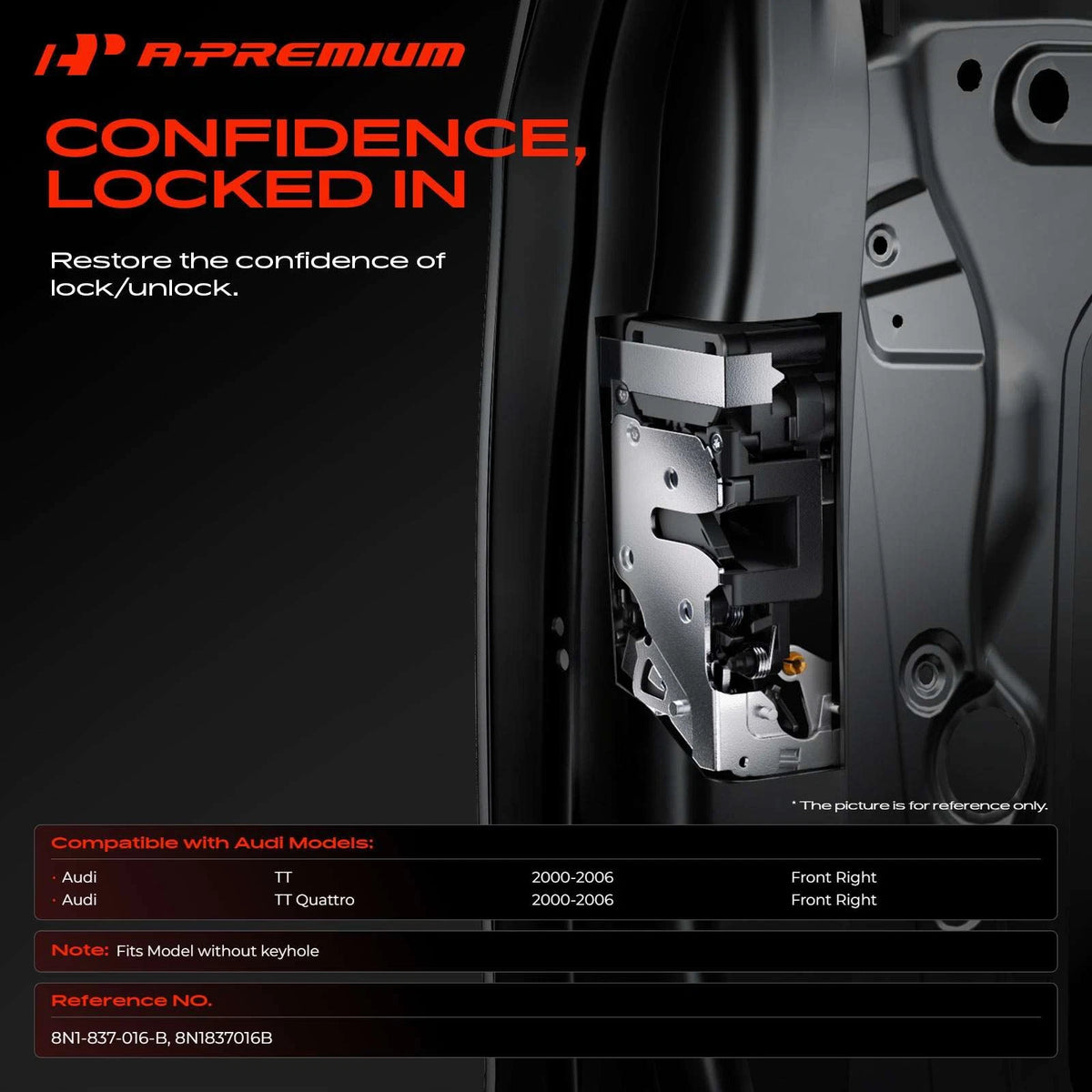 Front Right Door Lock Actuator for Audi TT Quattro (2000–2006) 8N1-837-016-B, 8N1837016B