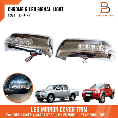 Chrome LED Mirror Cover Trim for Ford Ranger PJ PK, Mazda BT-50 Ute (2006-2011)
