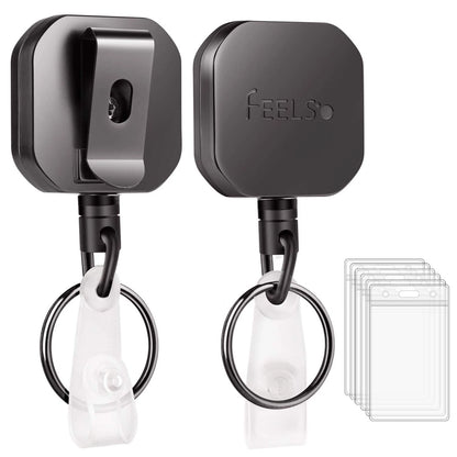 Retractable Badge Holder Reel for Heavy Duty Use - Black Square Design
