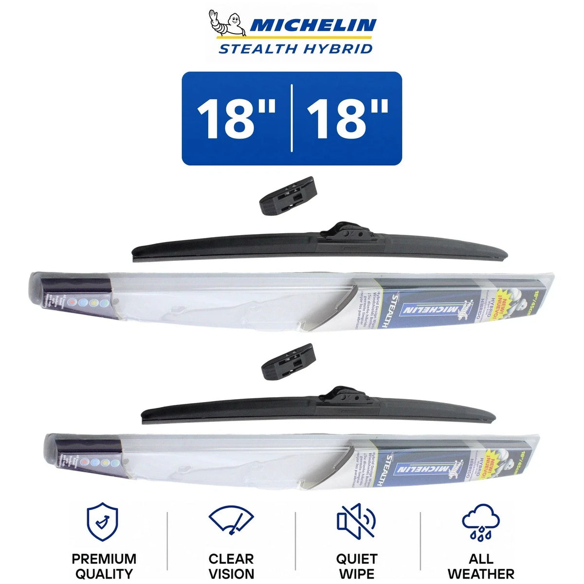 2X Michelin Stealth Hybrid 18" Wiper Blades for Dodge M400 (1974)