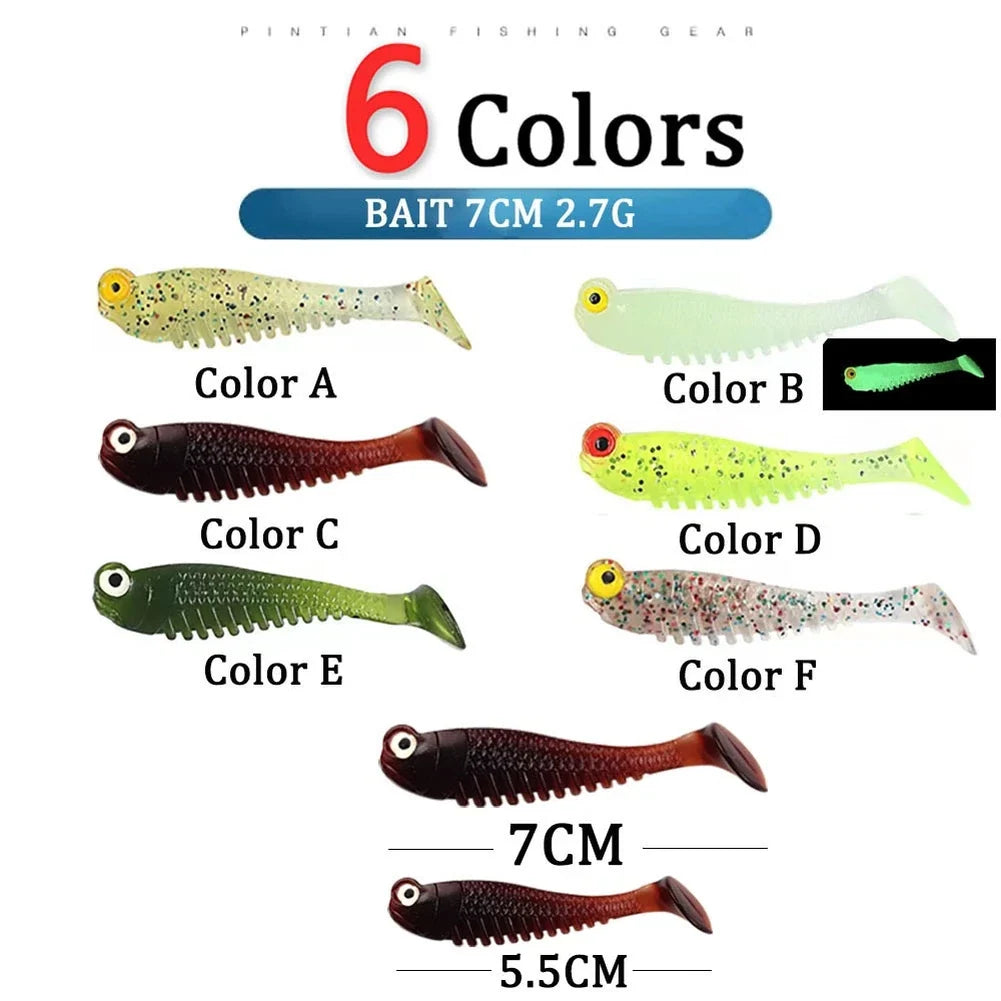 Set of 5 Soft Silicone Fishing Lures with Swivel Hook (55CM, 7CM)