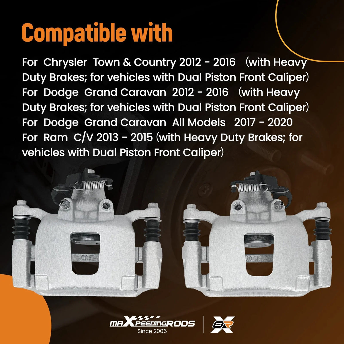 Rear L&R Disc Brake Caliper Set for Dodge Grand Caravan (2012–2020), VW Routan (2012–2014)