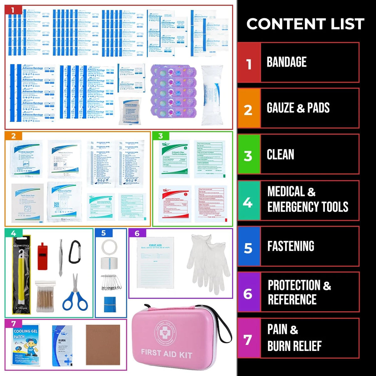 305-Piece Dual-Color Emergency First Aid Kit (Pink/White)