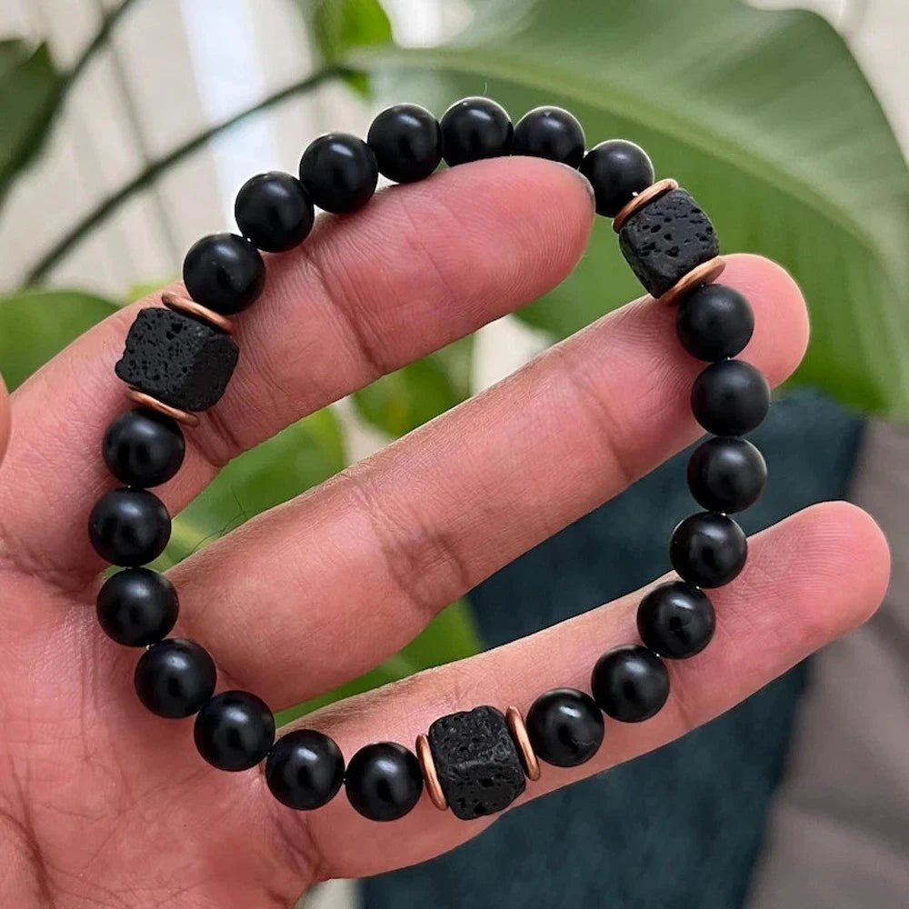 8mm Black Onyx & Lava Stone Beads Bracelet for Men