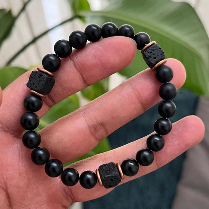 8mm Black Onyx & Lava Stone Beads Bracelet for Men