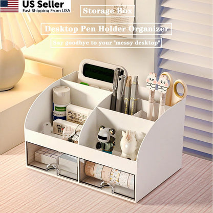 Desk Organizer with 6 Compartments and 2 Drawers for Home Office