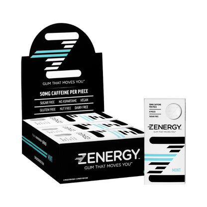 Energy Gum for Mint Flavor (Pack of 12) - 50mg Caffeine, 8 Count