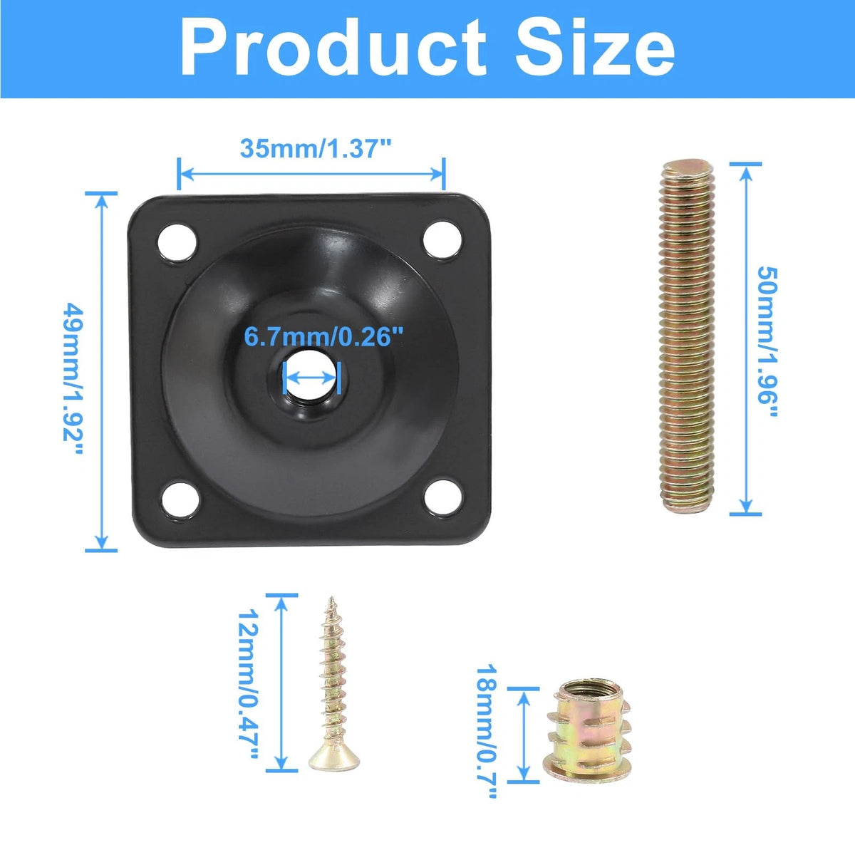 Set of 4 Leg Mounting Plates for Furniture 5/16" (M8) - Black