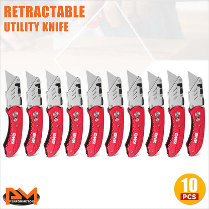 10Pcs Utility Knife with Quick-Change Locking Mechanism and Spare Blades