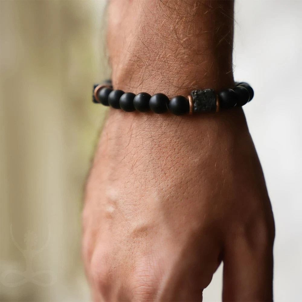 8mm Black Onyx & Lava Stone Beads Bracelet for Men