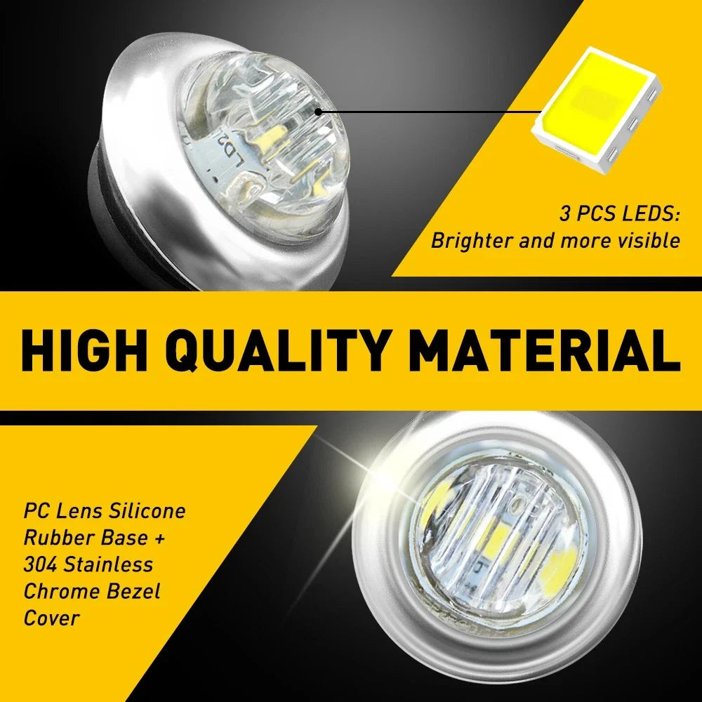 20x 3/4" Round White LED Side Marker Light for Truck Trailer (USP)