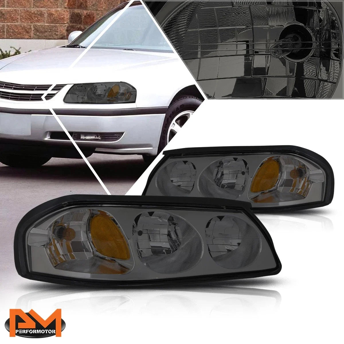 Smoked Housing Amber Corner Signal Headlight Lamps Pair for Chevy Impala (2000–2005)