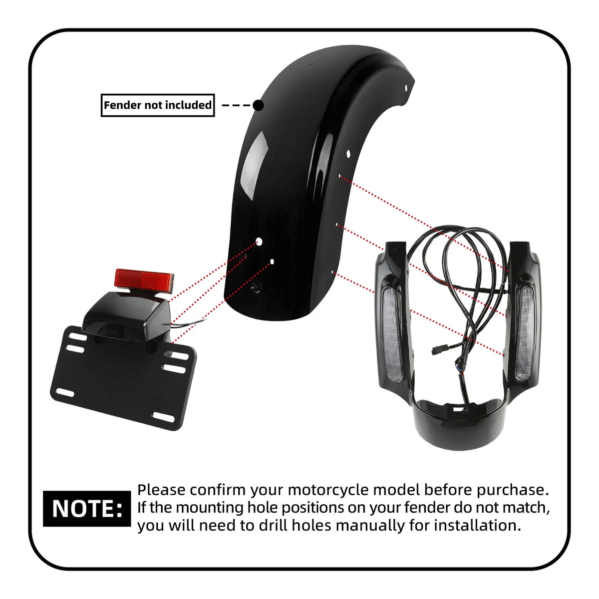 Rear Fender Fascia Set with LED Light for Harley Touring Electra Glide (2009–2013)