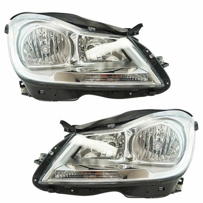 Headlight Pair for Benz C200 (2012–2014) PLX-M0-20-9274-00-1-CL360A2, MB2502187, MB2503187 Chrome Bezel