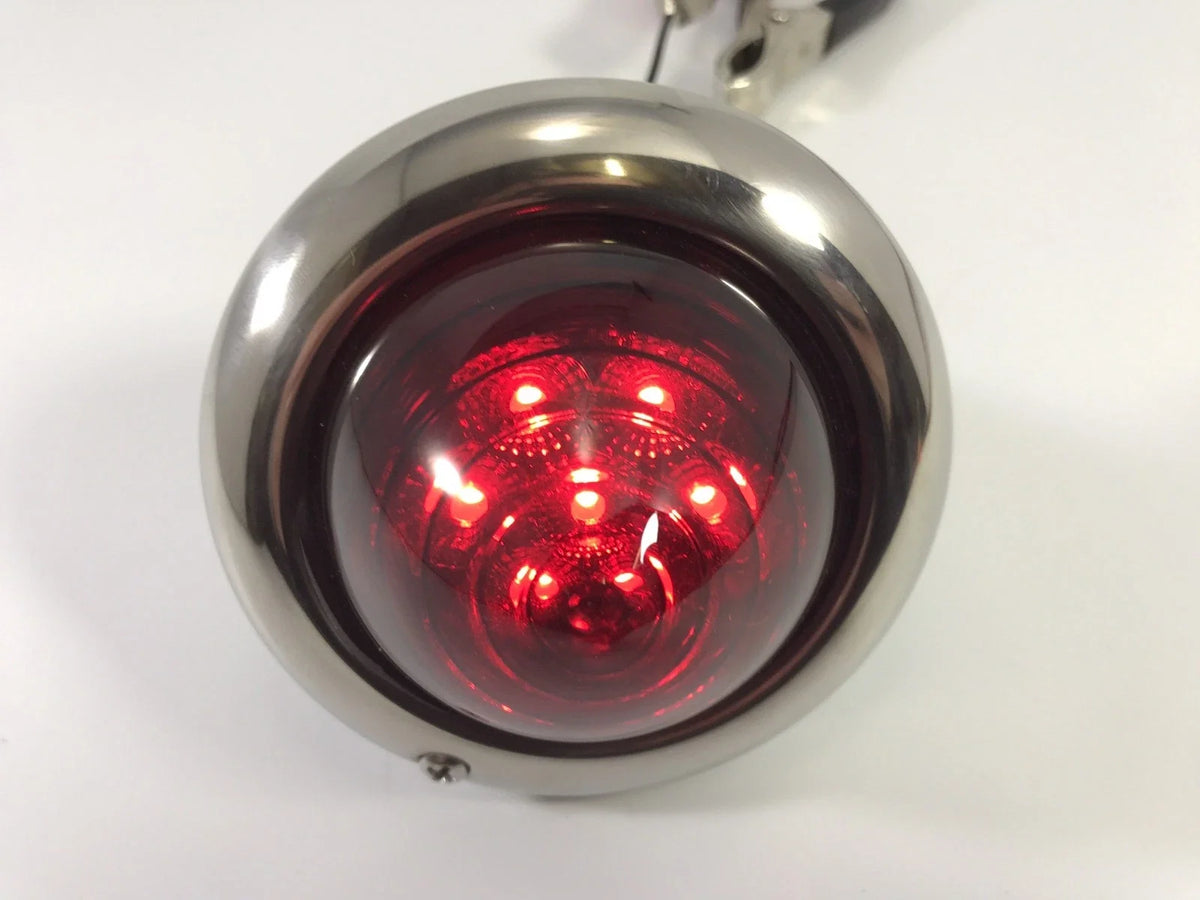 Universal Round LED Tail Light Lens Replacement with Stainless Bezel (—)