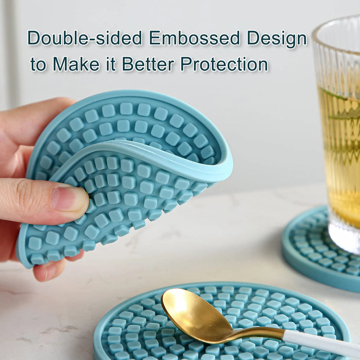 Set of 6 Silicone Drink Coasters for Home Use (4 inches, Navy Blue)
