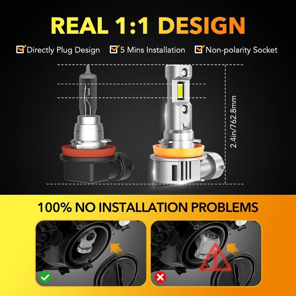 Set of 4 OXILAM H11 H9 H8 LED Headlight Bulbs Low Beam 6500K