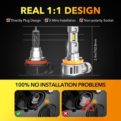 Set of 4 OXILAM H11 H9 H8 LED Headlight Bulbs Low Beam 6500K