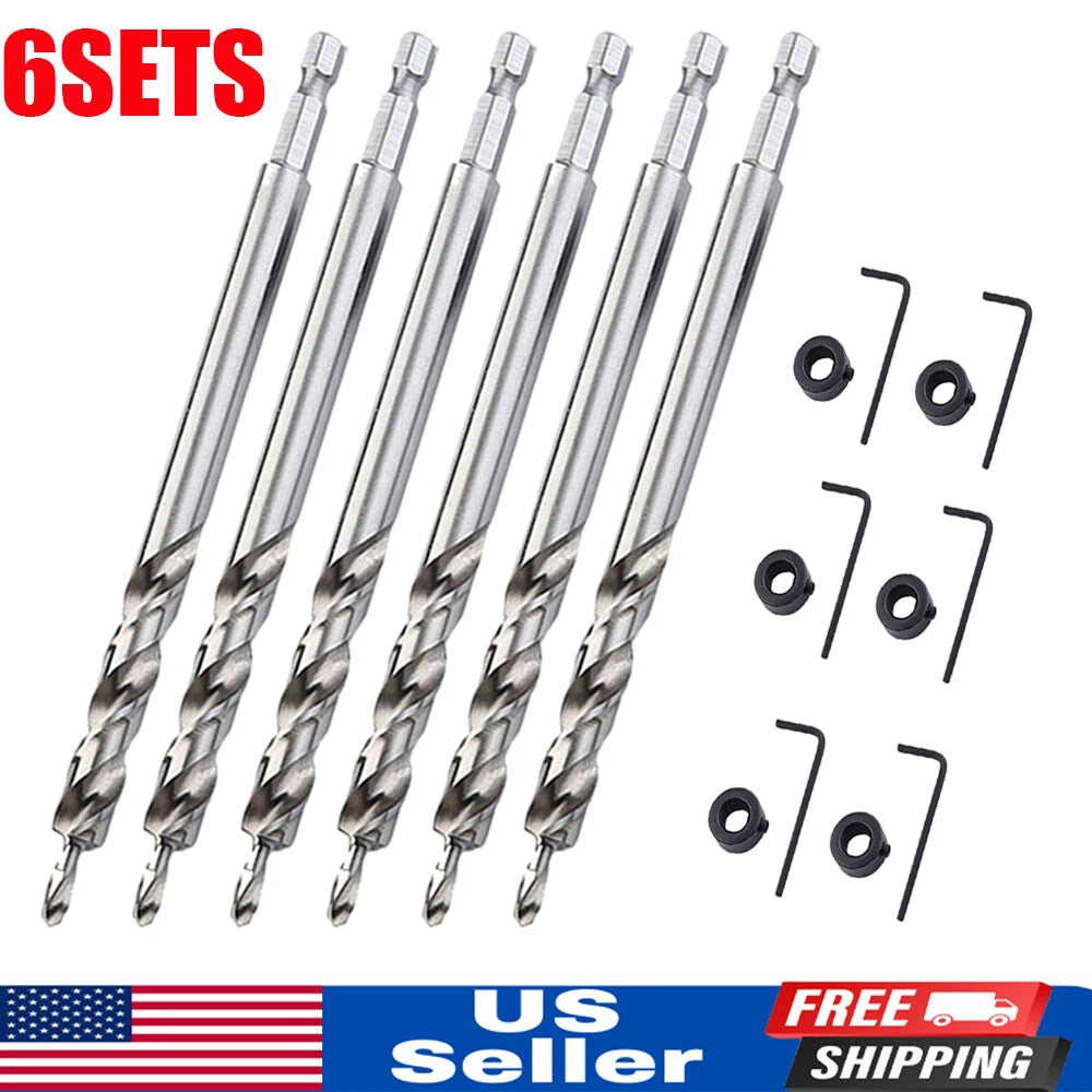 Set of 6 Twist Step Drill Bits for Pocket Hole Drill Jig Guide Kit