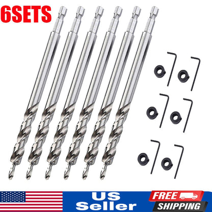 Set of 6 Twist Step Drill Bits for Pocket Hole Drill Jig Guide Kit