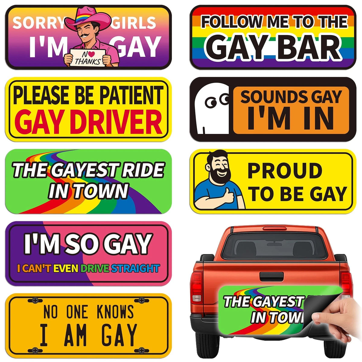 8 Pack LGBTQ Gay Pride Car Magnets for Vehicle Bumper Sticker
