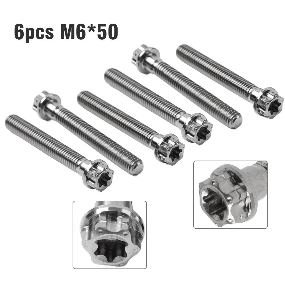 6X M6x50mm Titanium Alloy Torx Head Flange Screws for Motorcycle Bike