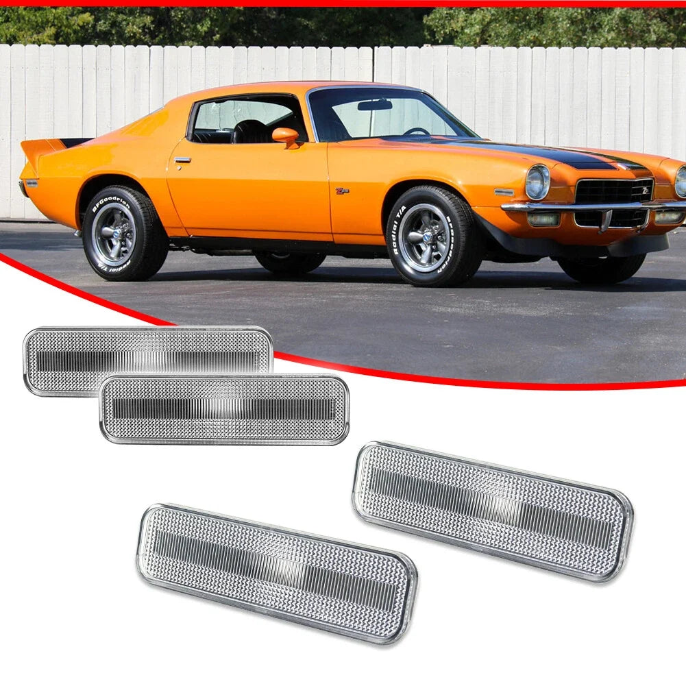 Set of 4 Clear Side Fender Trim Lamp Covers for Chevrolet Camaro (1970–1973)