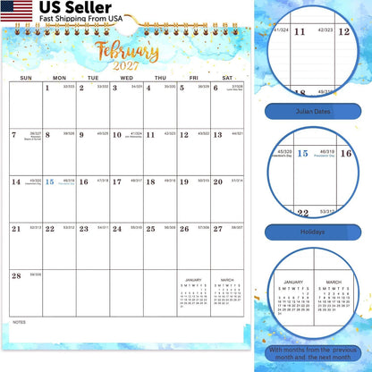 Calendar 2026-2027 Wall Calendar 8.5" x 11" Gold Finish