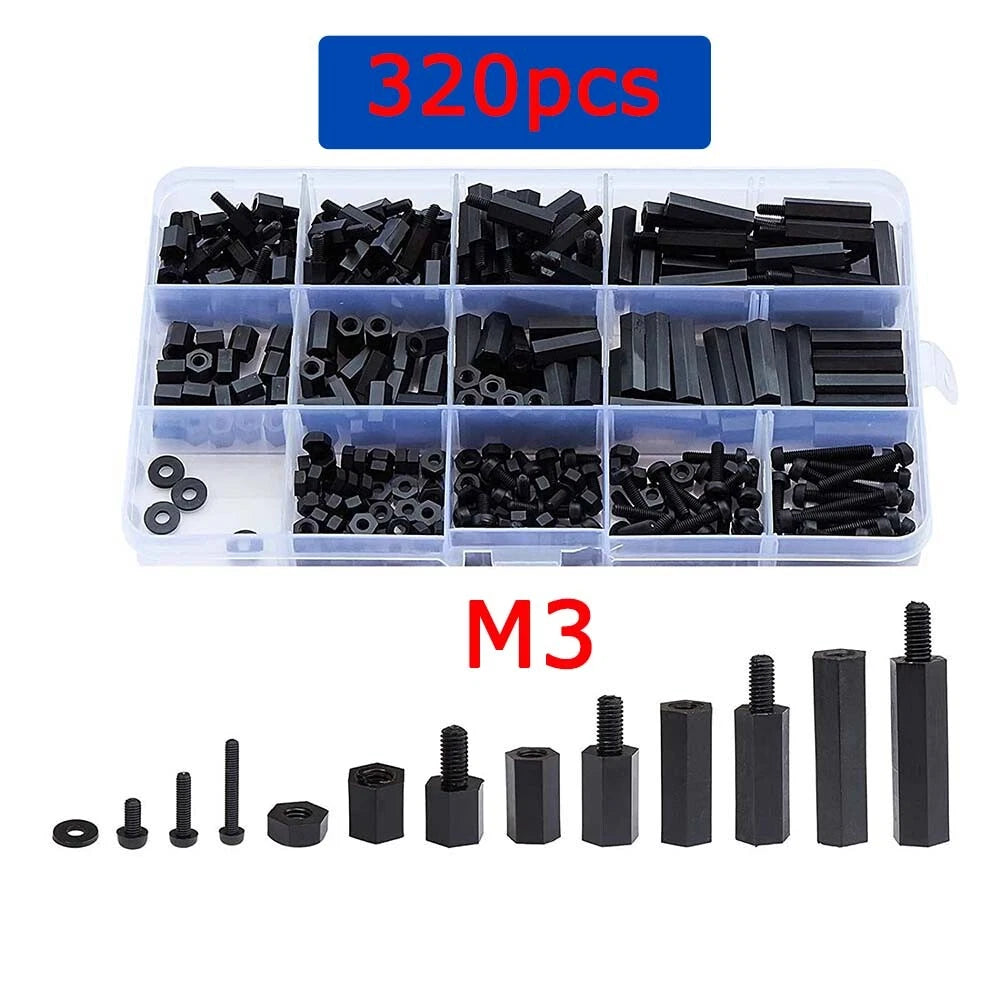 320 Pcs M3 Male Female Plastic Nylon Hex Column Standoff Spacer Set