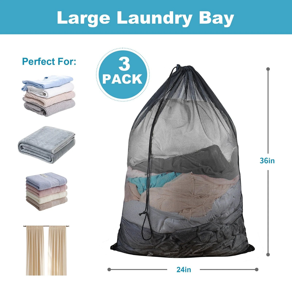 Large Mesh Laundry Bags 24x36 Inch Heavy Duty Drawstring Closure (No Part Numbers)