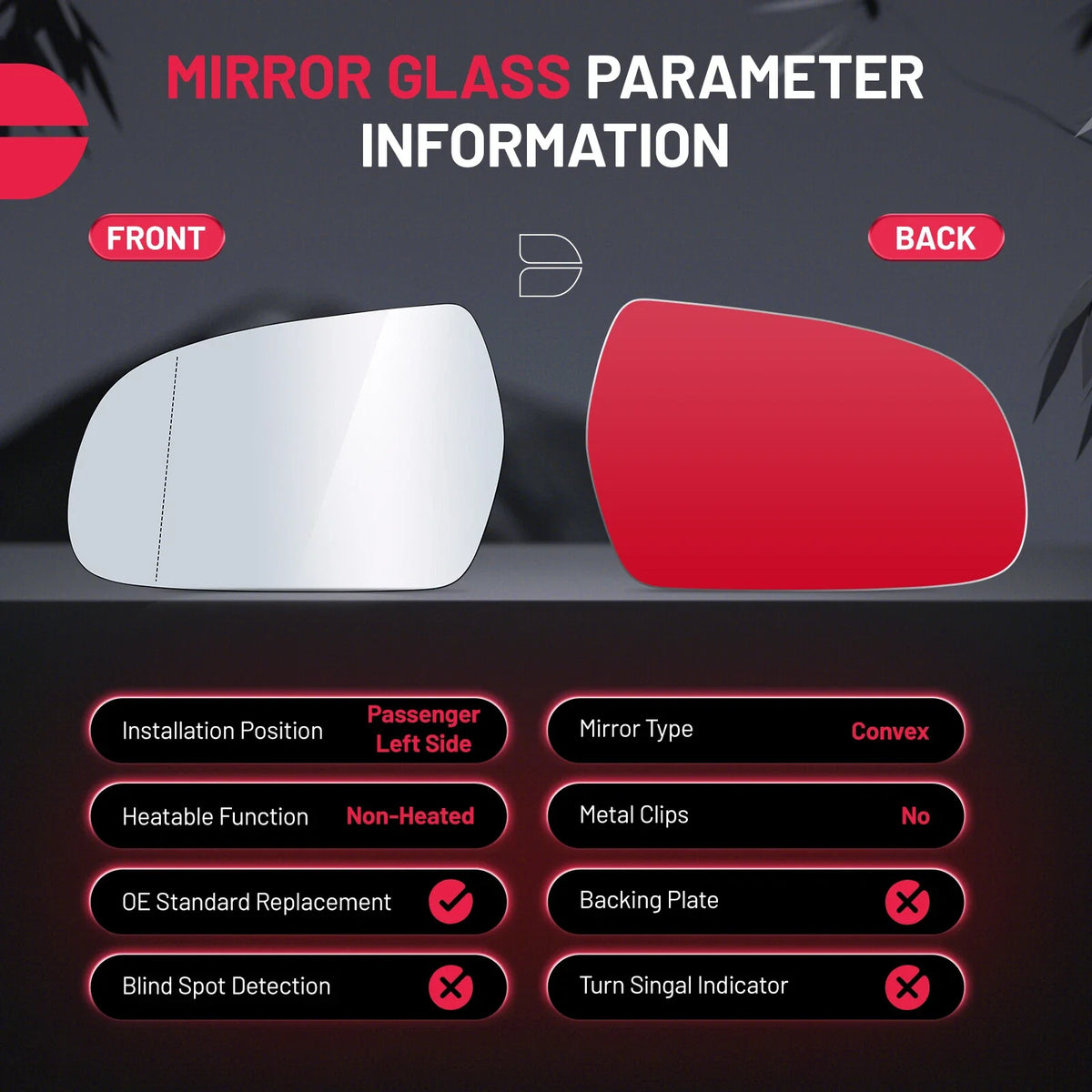 Left Side White Mirror Glass for Audi A3 A4 S4 (2008–2016) 8K085753