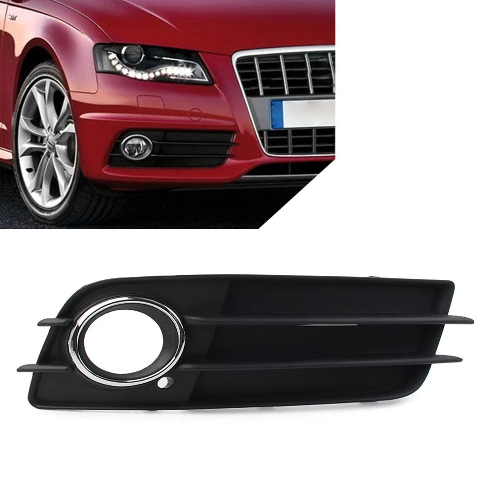 Front Bumper Fog Light Grille Cover with Chrome Ring for Audi A4 B8 S4 (2008–2012)