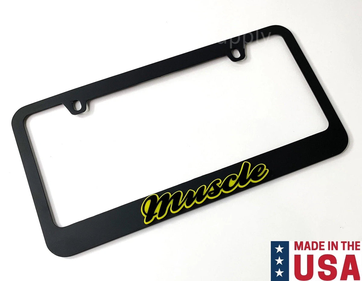 Matte Black License Plate Frame Premium with Yellow Outline for Universal Use