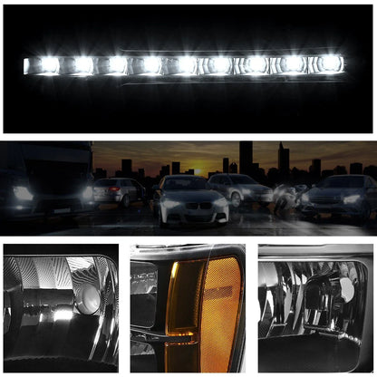 LED DRL Black Housing Amber Side Corner Headlight Set for GMC Sierra (2007–2014)