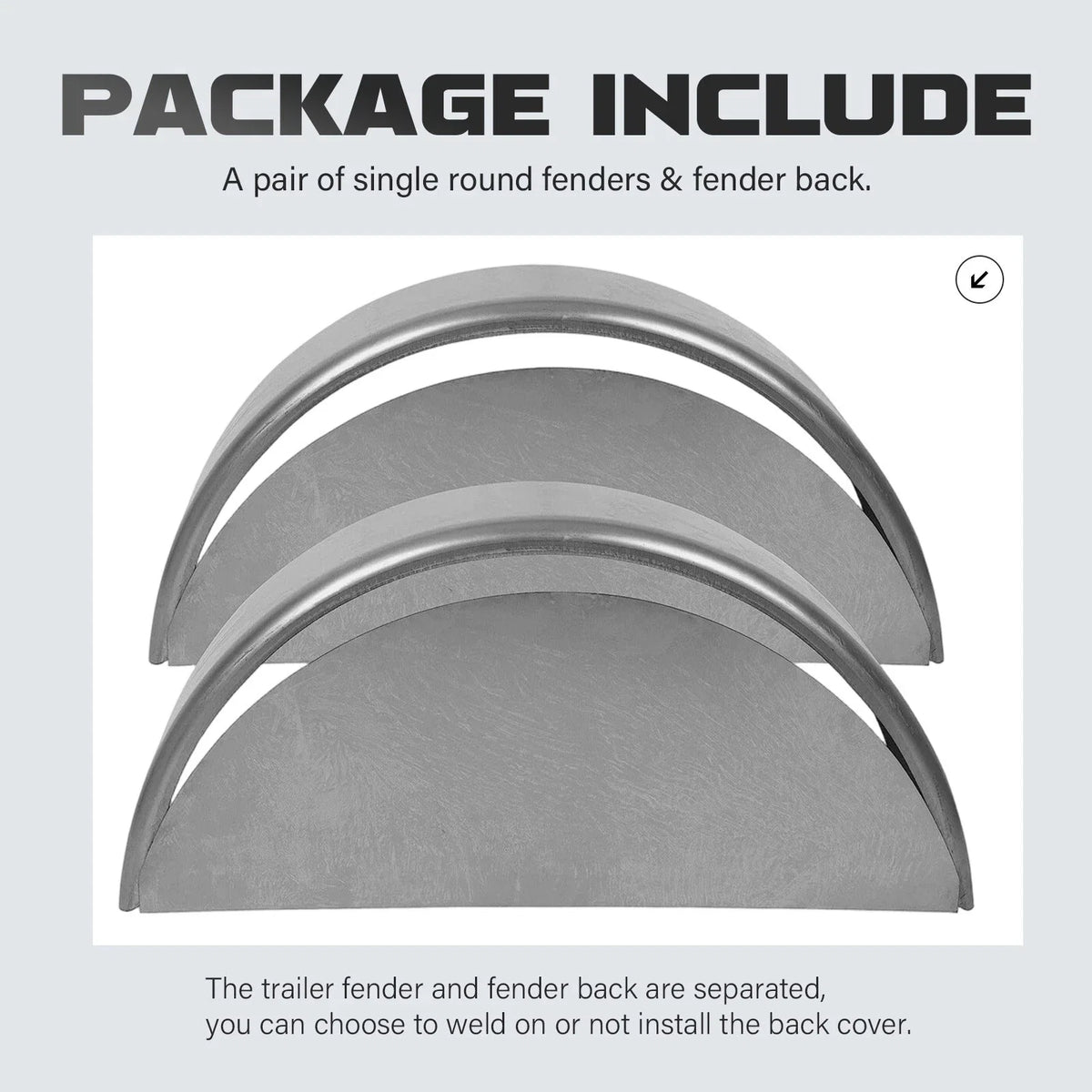 Set of 2 Round Single Axle Trailer Fenders for 14"-16" Wheels