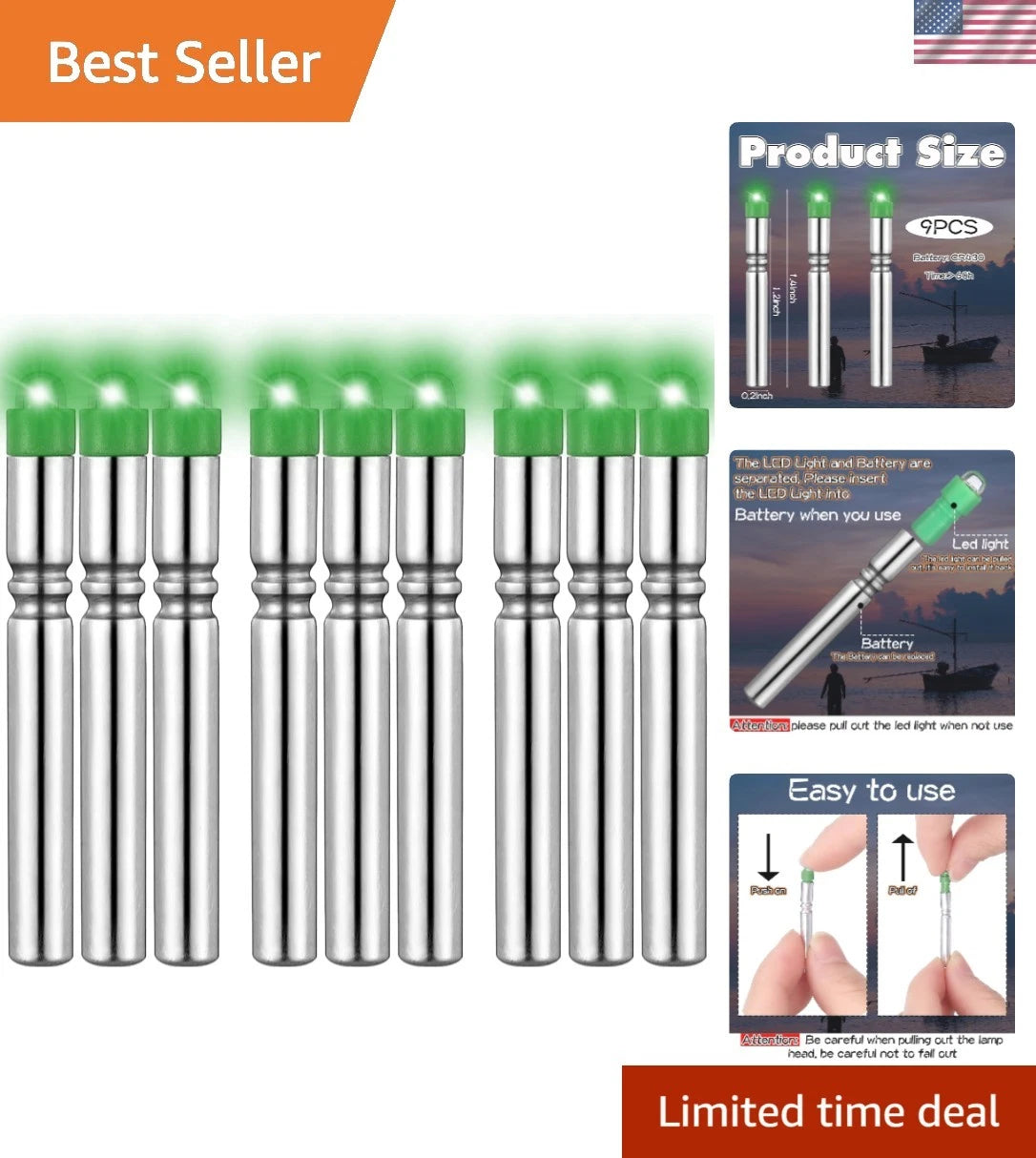 9 Pack LED Bobber Lights for Night Fishing (Waterproof Glow Stick)