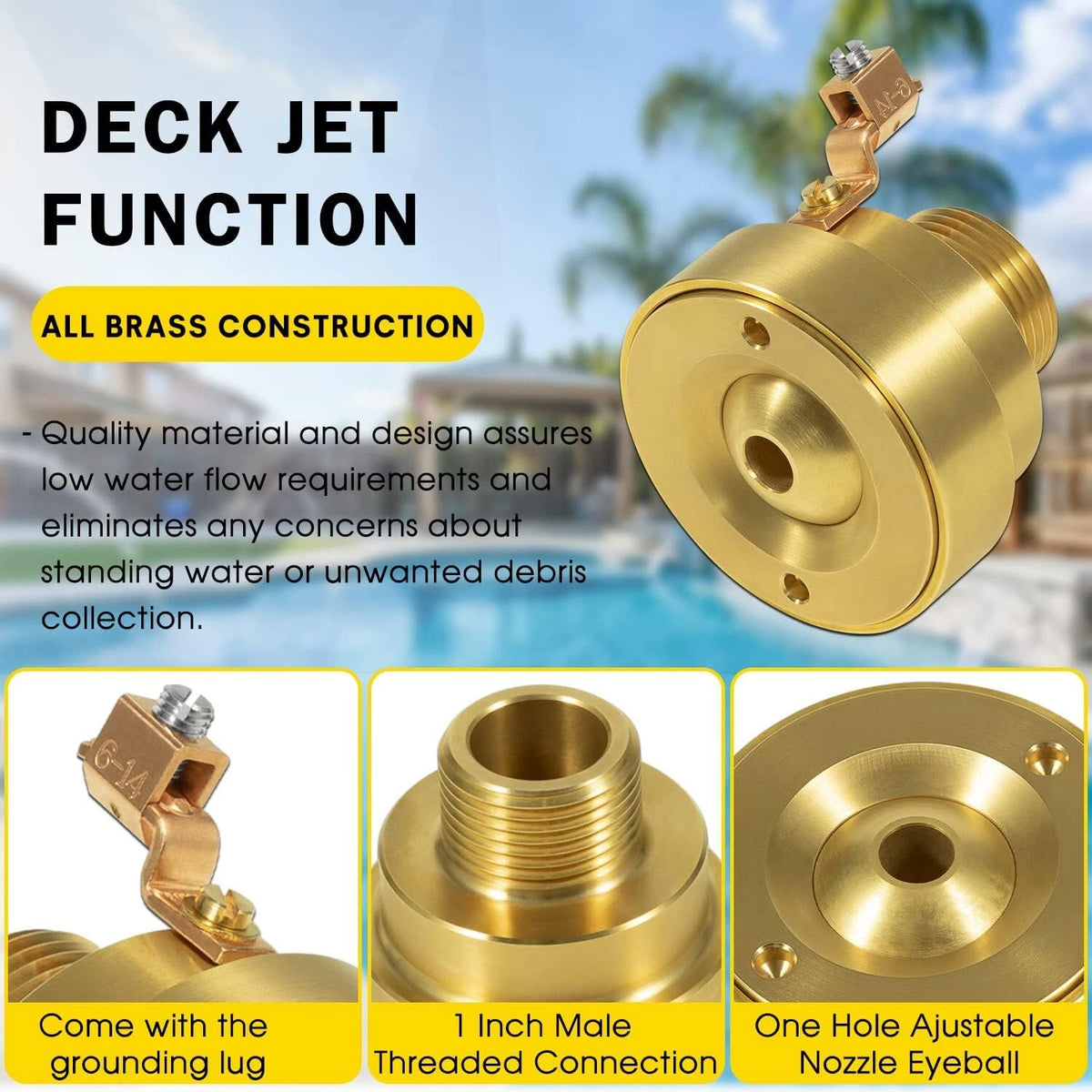 Fountain Brass Deck Jet Nozzle for Pool Spray Deck Jet