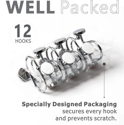 Set of 12 Round Button Shower Curtain Hooks for Heavy Metal Curtains