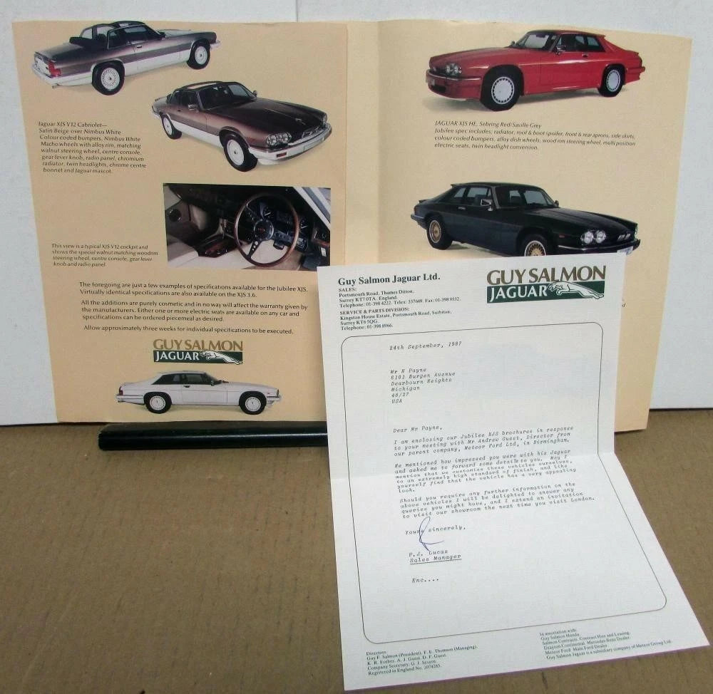 Jubilee Dealer Letter Brochure for Jaguar XJS (1988)