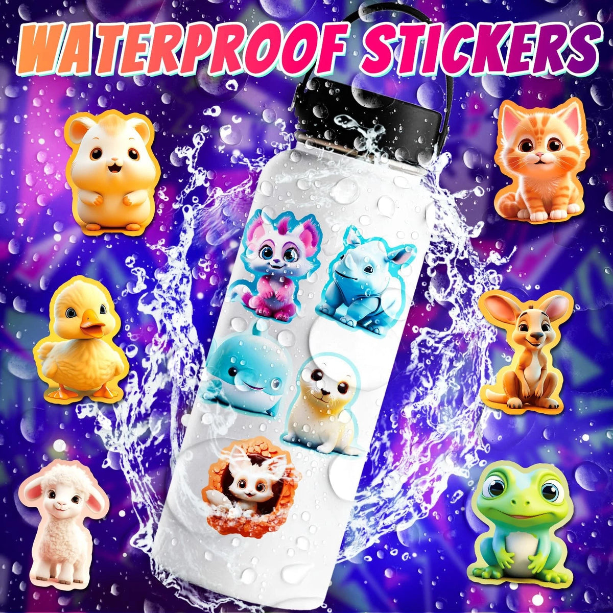 100PCS Cute Animal Stickers for Water Bottles - Waterproof Vinyl