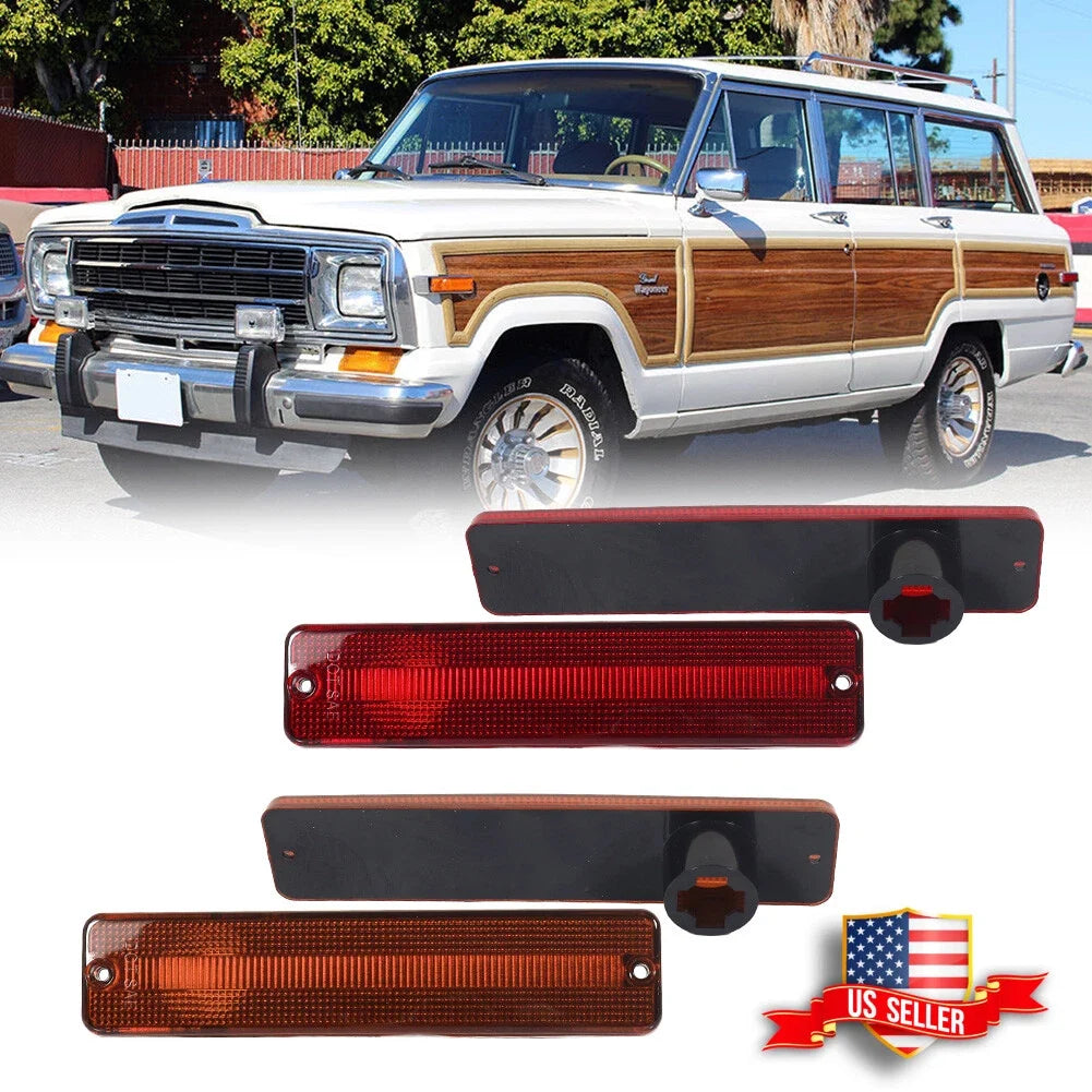 Set of 4 Amber Front & Red Rear Side Marker Lights for Jeep J Series