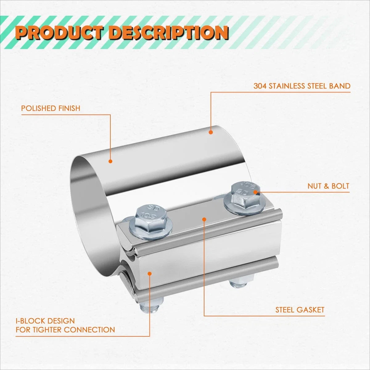 2X 2.5" Stainless Steel Catback Exhaust Butt Joint Band Clamps for