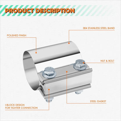 2X 2.5" Stainless Steel Catback Exhaust Butt Joint Band Clamps for