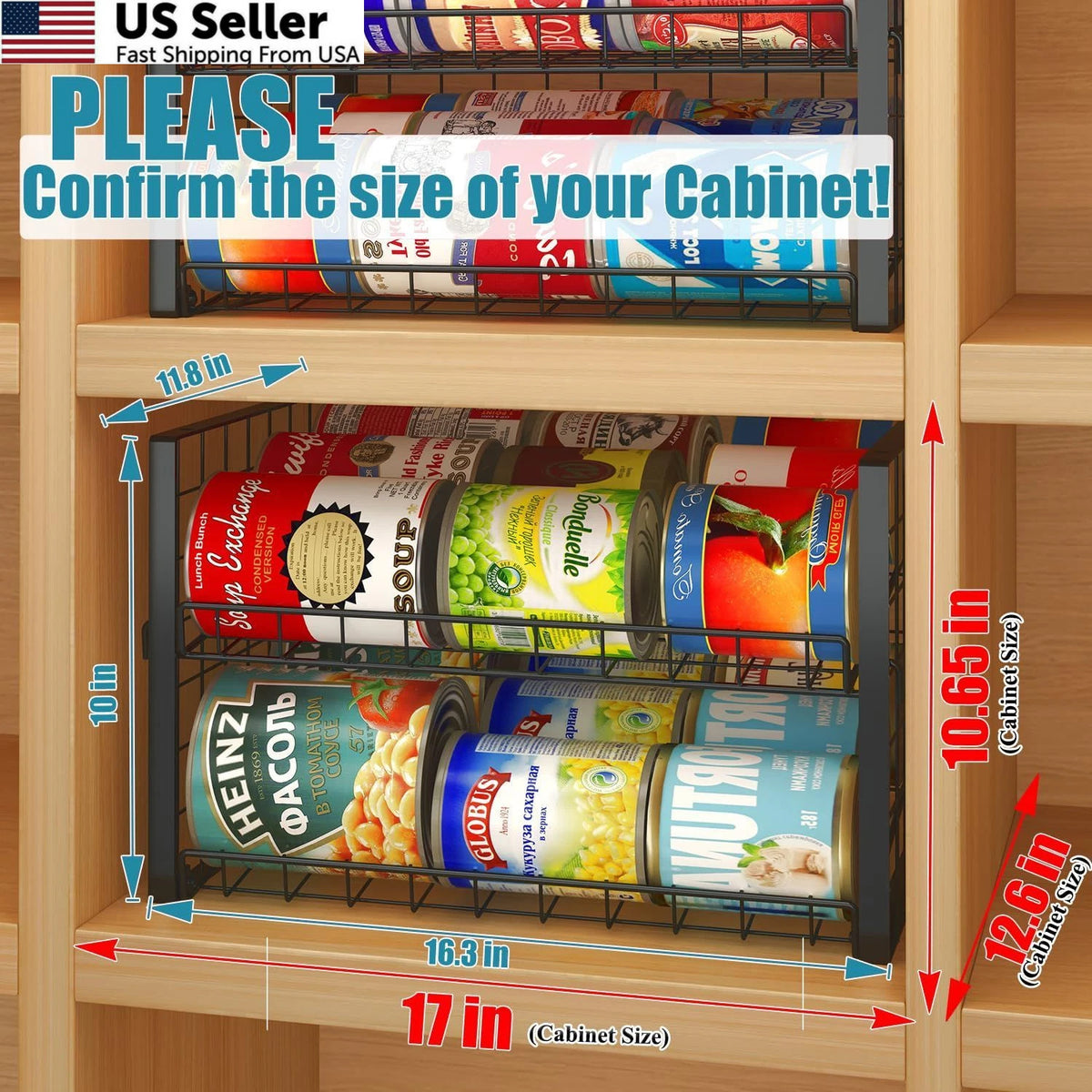 2X Stackable Can Rack Organizer for Pantry (2 Tier) - Black