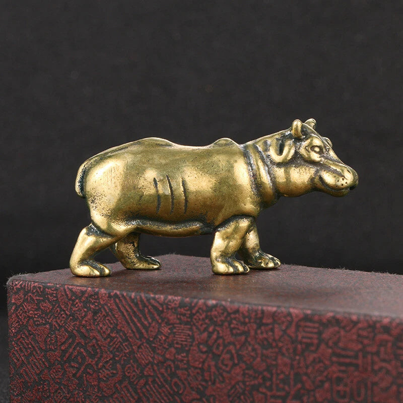 Solid Brass Hippo Figurines Mini Statue Home Ornaments