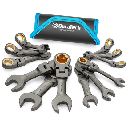 12-Piece Anti-Slip Flex-Head Ratcheting Wrench Set for Universal Use