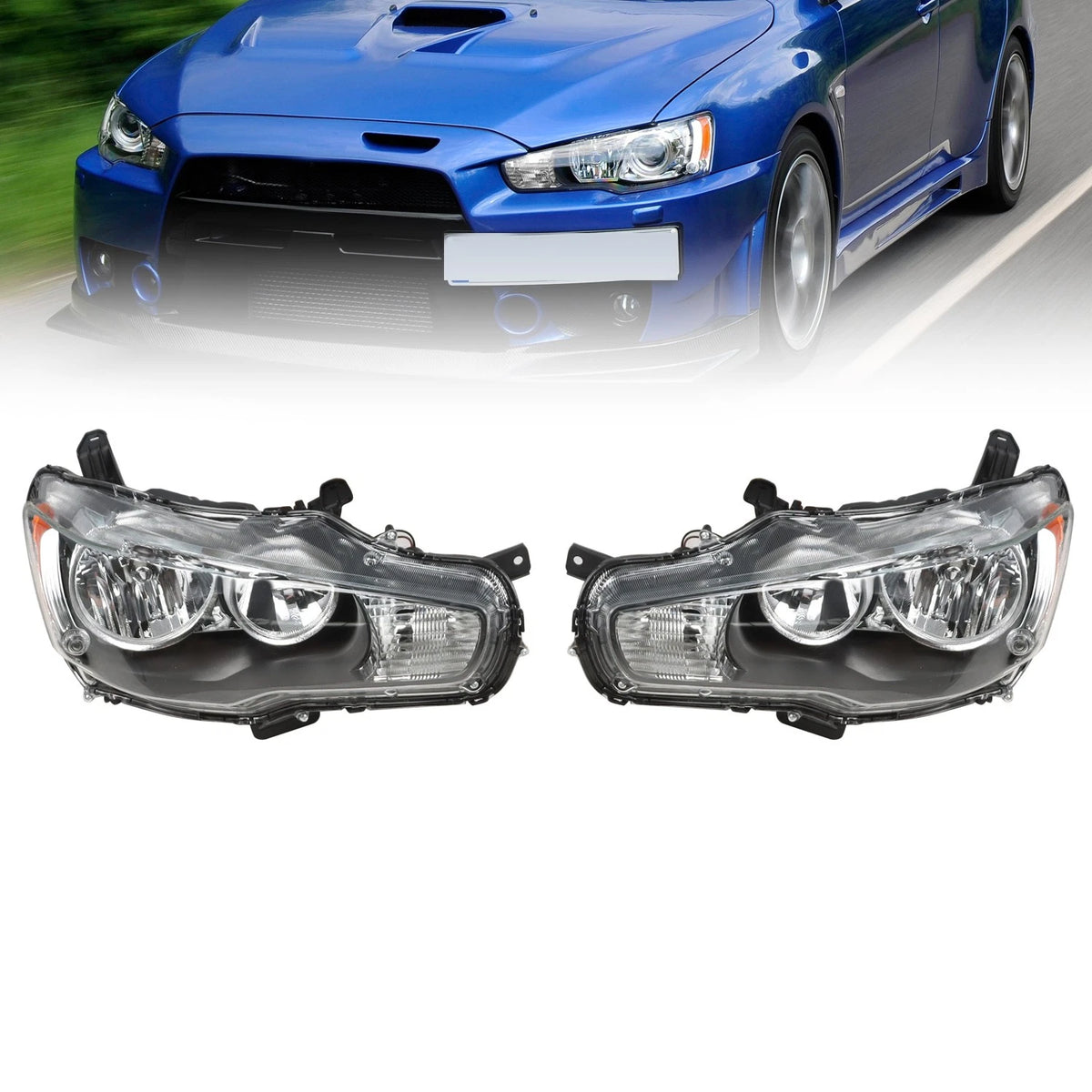 Set of 2 Headlights for Mitsubishi Lancer EVO X (2008–2017) MI2502139, 8301B075, 8301B076 LED DRL